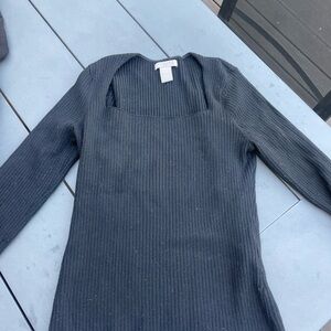 black knit ribbed square neck sweater